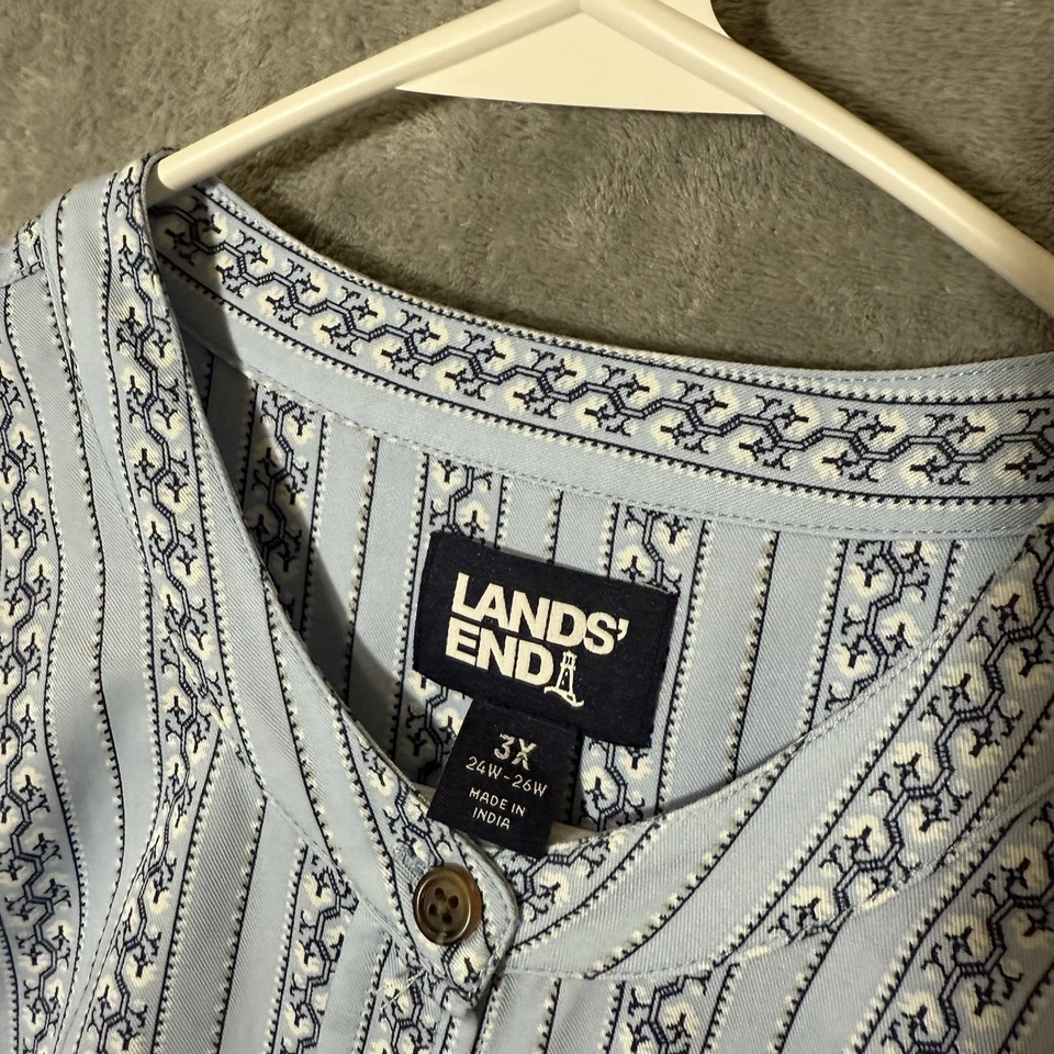 Lands End Top Women 3X (24W-26W) Blue Floral Boxy Plus Coastal Resort Striped - Image 3 of 4