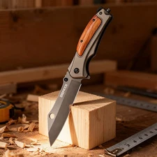 4.7" Spring Assisted Folding Knife with Pocket Clip EDC Wood Handle Pocket Knife