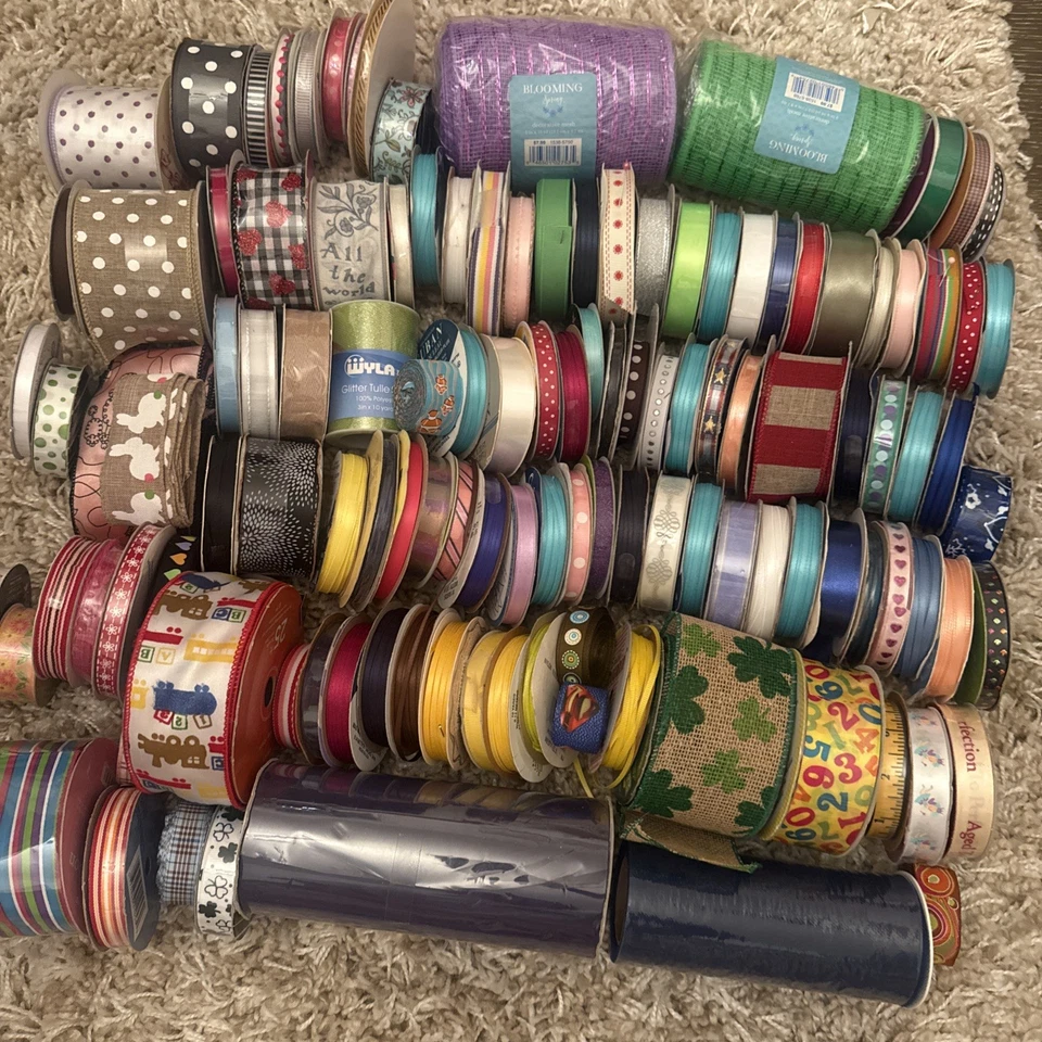 HUGE Lot of Assorted Ribbon! New & used! Lot Of 115+ Spools! Holidays Grossgrain - Image 2 of 4