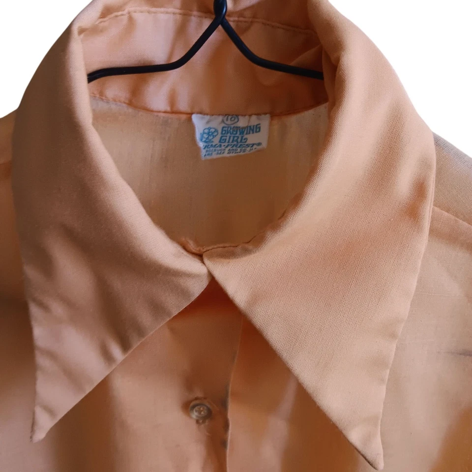 Blusa Vintage XS Feminina Laranja Sears Mod Anos 70 Blusa com Botões Gola Grande - Imagem 3 de 4
