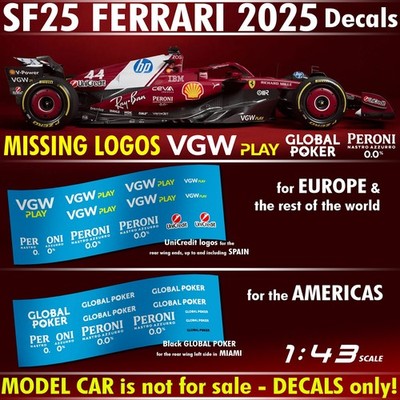 Ferrari 2025 Decals VGWplay Peroni Global Poker 1:43 Hamilton Leclerc SF25
