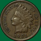 1901 Indian Head Cent Extremely Fine XF Coin #35266