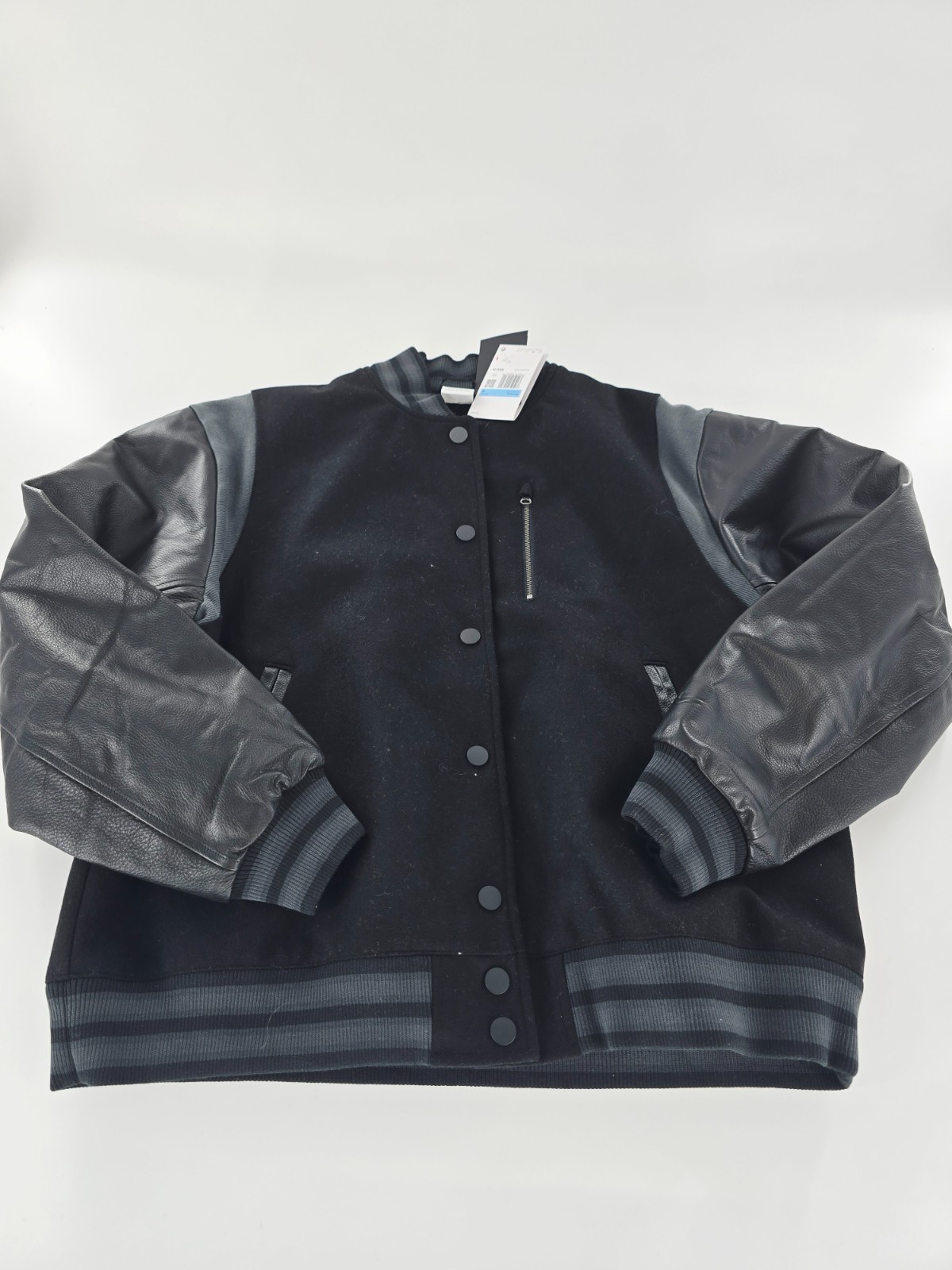 SACAI X NIKE Nike FN3672 010 giacca distruttore donna taglia M nera oversize lana pelle $500