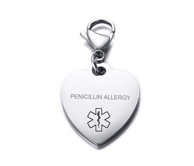 Penicillin Allergie medizinisches Warnsymbol Edelstahl Herzform ID-Schild Schlüsselanhänger