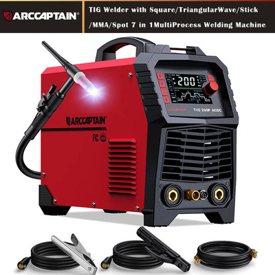 ARCCAPTAIN 7 in 1 TIG Welder AC/DC 200Amp Square/Triangular Wave/Stick/MMA/Spot