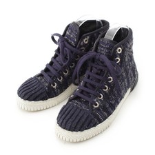 CHANEL tweed COCO Mark High Cut sneakers shoes G33368 Navy 37