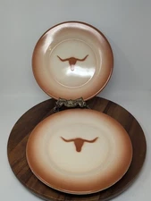 Set Of Four 12" Longhorn Steer Enamelware Plate Chop Plate Vintage Western