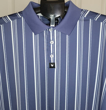 Bad Birdie Ridge Polo Winning Streak Cobalt Blue Striped Short Sleeve Men XL New