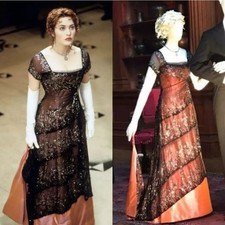 Black Mesh Sequins Beaded Prom Dresses Titanic Renaissance Evening Gowns