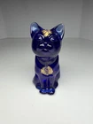 FENTON ART GLASS CAT COBALT BLUE GOLD HAND PAINTED, MINT