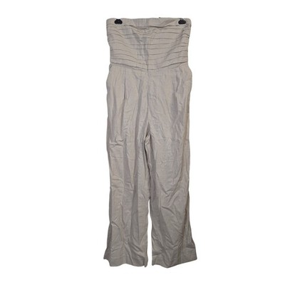 NWT Abercrombie Fitch Emerson Linen Jumpsuit Womens Large Petite Beige Strapless