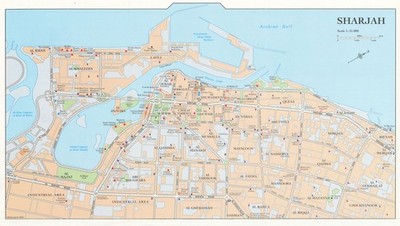 Vintage Sharjah town city plan, United Arab Emirates. UAE. GEOprojects 2003 map