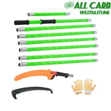 27FT Extendable Manual Pole Saw Tree Branch Trimmer with 8-Section Handle Green
