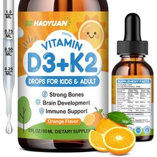 Vitamin D3 K2 Drops for Kids Liquid Supplement with 2 Fl Oz Pack of 1 