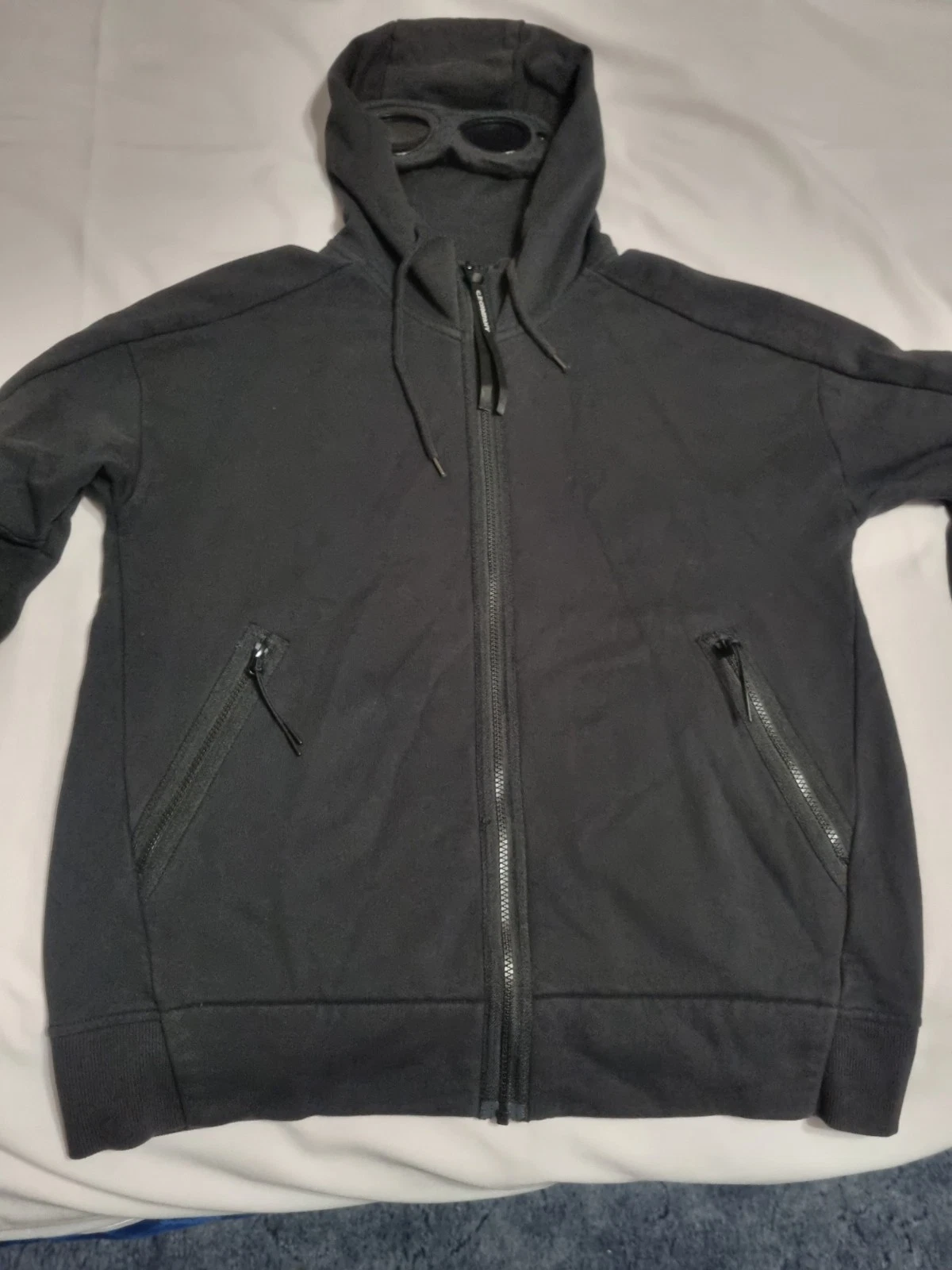 C.P. Company Goggle Hoodie Full Zip-Up Jacket Cotton Black Size L Large ......
