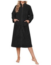 Women Plush Robe Zip Up Bathrobe Fleece Warm Housecoat with 3X-Large Black