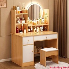 Dressing Table Vanity Set Make up Desk with LED Light Mirror W/3 Drawers Bedroom