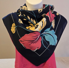 FLORAL Scarf Flowers Tulips Polyester Italy Navy Rose Yellow Blue Square 30"