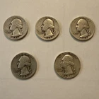 (Lot of 5) Washington Quarters- ALL 1940s-1950s 90% Silver
