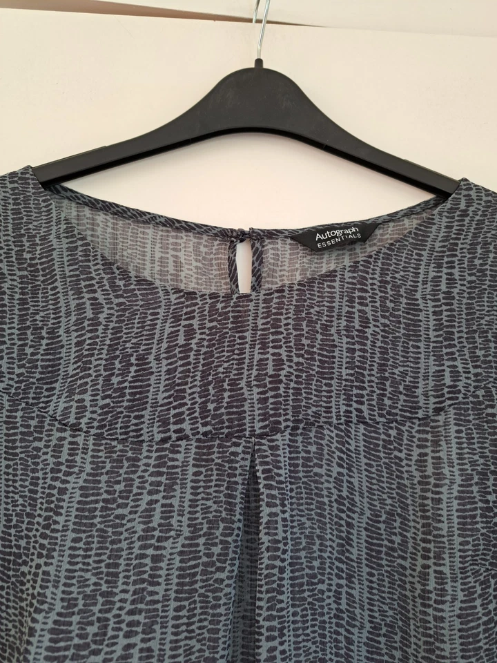 M&S Autograph Chiffon Blouse UK18 Sheer Gunmetal Grey 3/4 Sleeves Floaty - Image 3 of 4