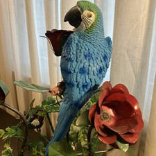 Parrot Wall Decor Left Facing Realistic Home Garden Sculpture Blue Green Statue