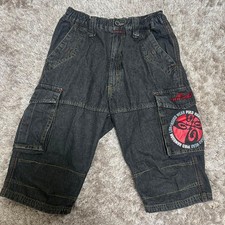90s PIKO 3/4 length black denim shorts cargo