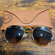 Ray-Ban RB3447 Round Metal Sunglasses Gold Frame Brown Tinted Glass Lenses 53-21
