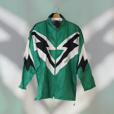 Vintage JAKO Sport Windbreaker Jacket Green Black 90s Track Top