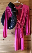 21 Saints Pink Stretch Faux Wrap Dress Long Sleeve Size Small With Purse