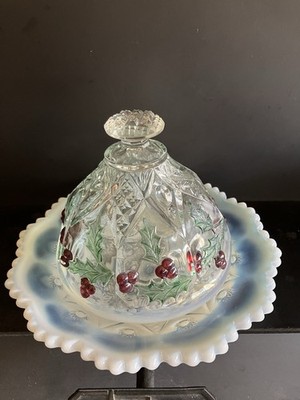 Vintage/Antique Northwood Glass Co. Covered Butter Dish ''Paneled Holly'' Design