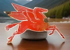 VINTAGE RARE 11” X 7 1/4” MOBIL PEGASUS HORSE  PORCELAIN GAS PUMP SIGN