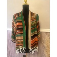 Wrangler Serape Stripe Tassel Fringe Kimono Cardigan Duster Medium Boho Western