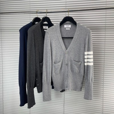 Thom Browne Men/womens Classic Cashmere V-neck Cardigan Simple Knitted Sweater .