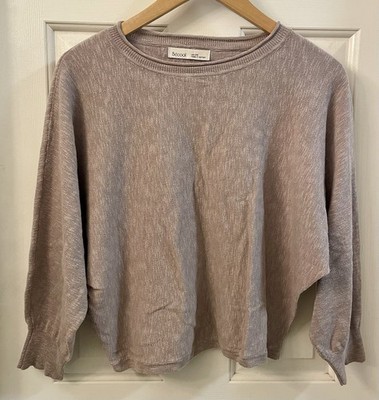 Bécool Taupe Knit Pullover Sweater Crew Neck Long Sleeve S/M Minimalist Scandi 