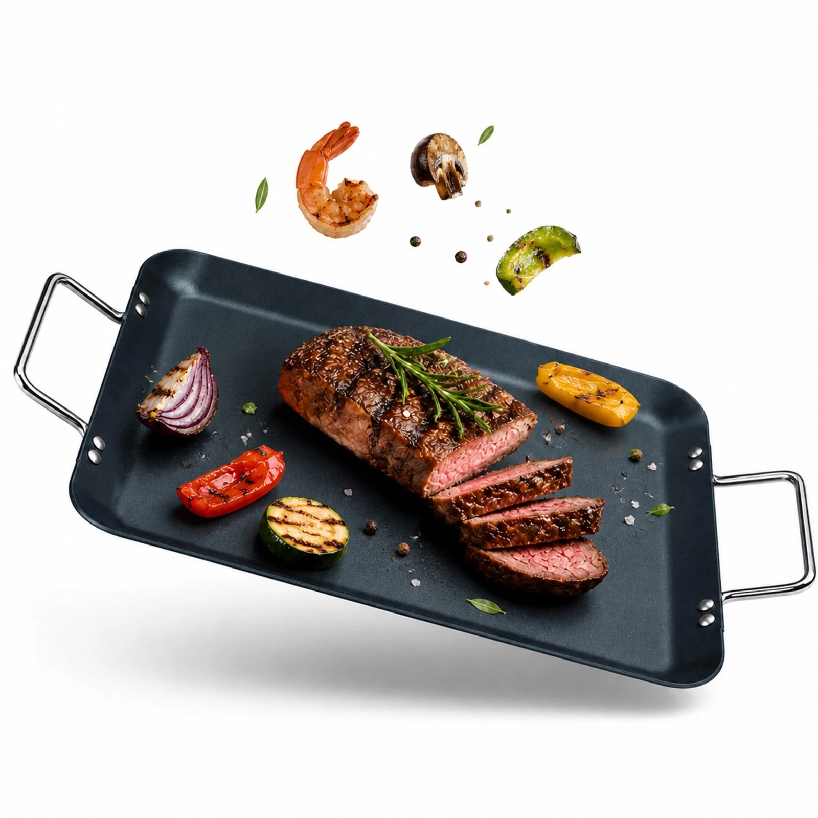 Double Griddle 50x28cm Pan Non Stick BBQ Grill Cooking Pan