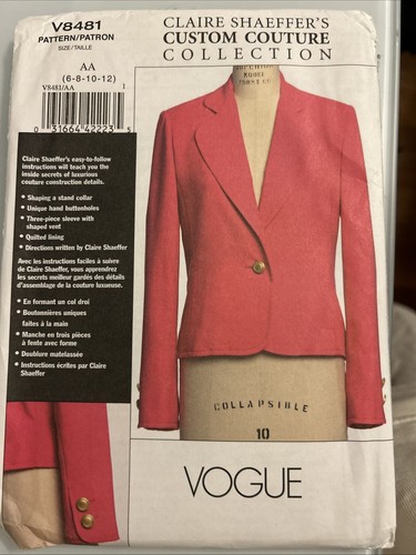 💜Vogue 8481 6-8-10-12 Claire Shaeffer Custom Couture Misses’ Jacket OOP FF💜