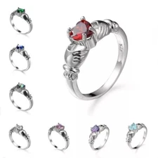 US Men Women 8MM Stainless Steel CZ Heart Ring Band Size 6-12 Engagement Wedding
