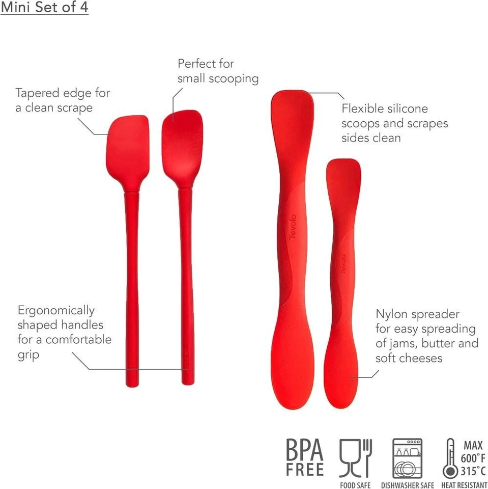 NUEVO Juego de herramientas de cocina Tovolo mini espátula de silicona 4 piezas Flex-Core ROJO Foto 2 de 2