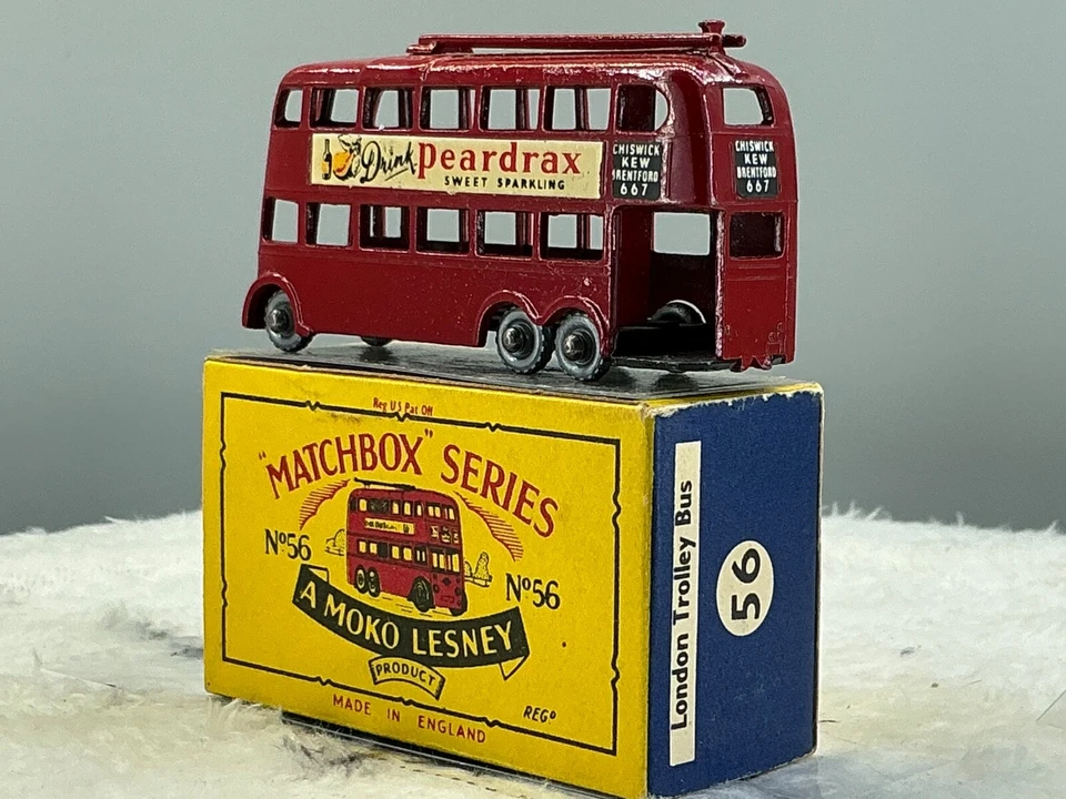 Matchbox Lesney#56 London Trolley bus,SILVER,P,W,V,N,Mint in B4box all orig,. - Image 2 of 4