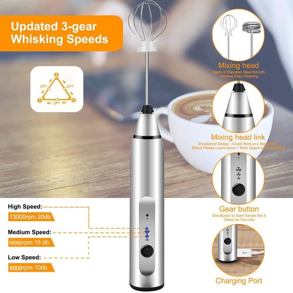 Milk Frother Handheld, USB Rechargeable Foam Maker Electric Milk Foamer Egg B...