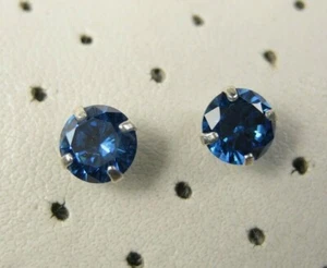 Vintage Sterling Silver Round Cut Light Blue Topaz Stud Post Earrings 925
