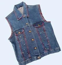 Vintage CEJON Denim Embellished 90s / 00s Vest Size Med