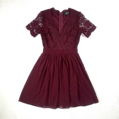burgundy lace skater dress Celino Women's Burgundy Lace Off Shoulder Long Sleeve Skater Dress main image 0