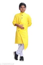 Indian Bollywood New Kids Fancy Cotton Solid Kurta Pyjama Set Pack of 1 