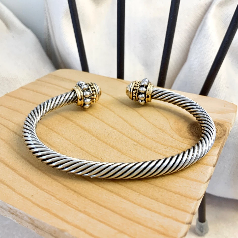 Кабель 5 мм мяч отделки 14K золото покрытием штабелируемый классический модный простой тонкий браслет - Изображение 4 из 4