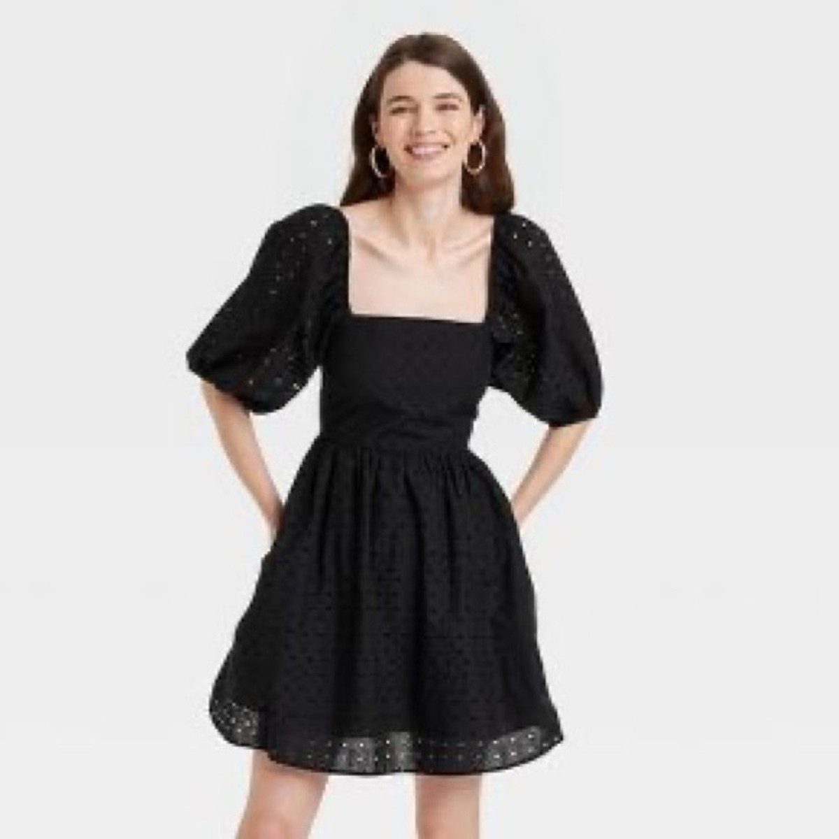 Black Puff 3/4 Sleeve Eyelit Sun dress Size XS