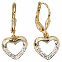 Ohrringe OhrhäNger Boutons Herz Herzen, Zirkonia, 333 Gold Gelbgold, Damen
