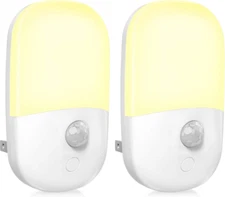 2 Pack Plug in Motion Sensor Dimmable Night Light, Soft Warm White LED (free shi