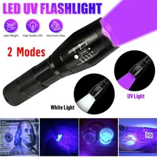 2 in1 Rechargeable 395nm UV Flashlight Ultra Violet / White LED Torch Light Zoom