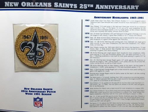 New Orleans Saints 25th 30th Anniversary NFL Patches Stat Card Willabee & Ward - Picture 2 of 9